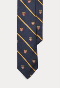 STRIPED SILK NARROW REPP CLUB TIE - Slips - navy