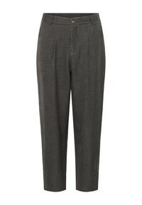 Grijze linnen broek met een gestructureerde afwerking, voorzien van een voorpijp, een enkele knoopsluiting en een verkorte lengte.