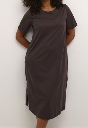 Kortikjesjurk met ronde hals in donkergroen katoen, met een losse pasvorm, zijsplitten en een zachte textuur voor comfort.