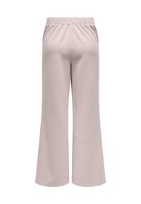 Pantaloni ampi rosa chiaro con vita elasticizzata, mostrati da dietro su uno sfondo bianco.