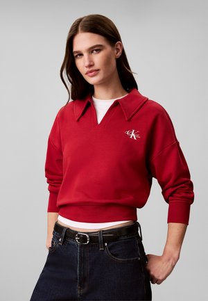 Calvin Klein Jeans, OPEN COLLAR MONOGRAM SWEATSHIRT - Суитшърт - rio red
