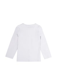 Long-sleeve shirt in solid white, made of soft cotton. Features a crew neck and a straight hemline, with no distinct patterns or accents.