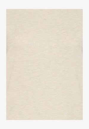 Svetlo béžový sveter s rebrovanou textúrou a priliehavým strihom. Mäkký materiál s hladkým povrchom, bez viditeľných vzorov alebo dekorácií.