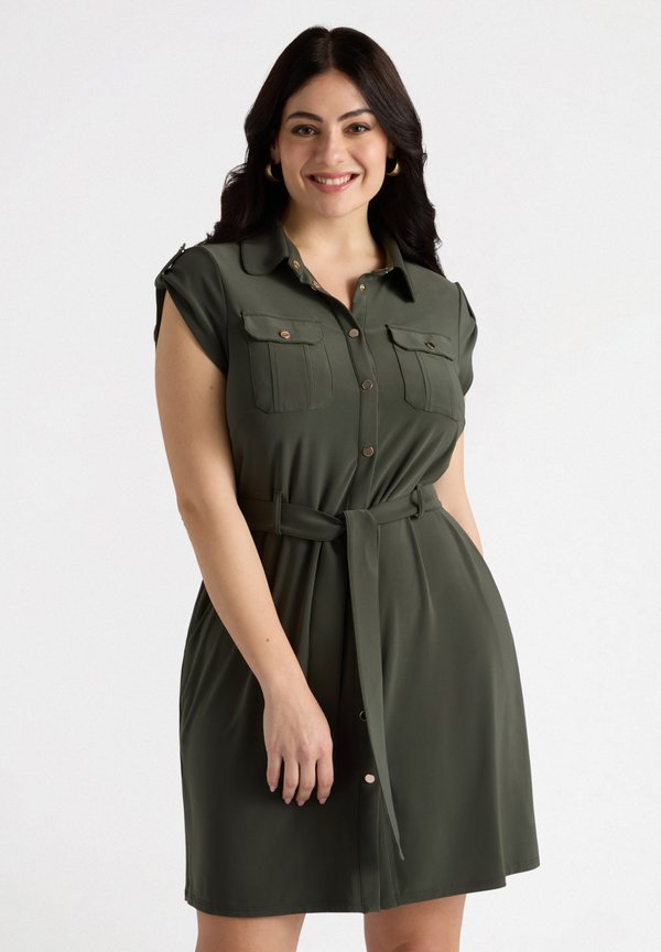 CON CINTURA - Blusenkleid - verde militare