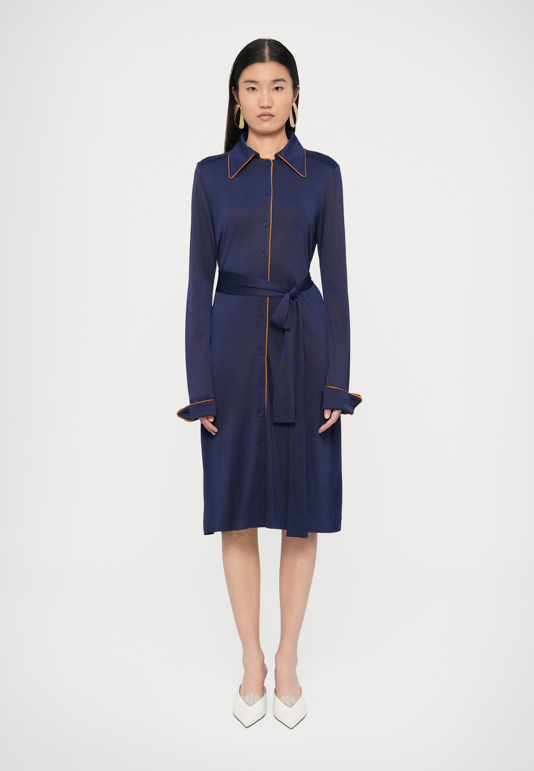 Navy Blue Dress With Orange Shoes Diane Von Furstenberg DIANE SHIRT DRESS Jersey Dress Classic