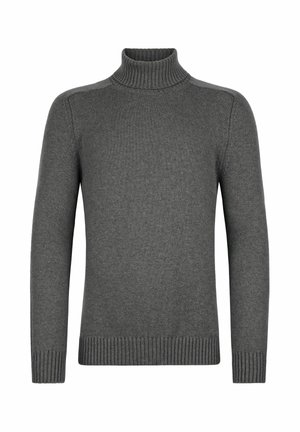 Grå polotröja gjord av mjukt, stickat material med ribbade ärmar och nederkant. Har en slim fit och en hög krage.