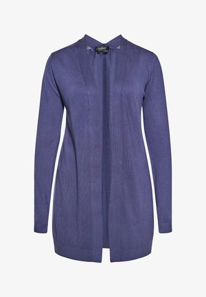Paarse lange mouwen cardigan met een open voorkant, geribde manchetten en een gestructureerde afwerking. Gemaakt van een lichte gebreide stof.