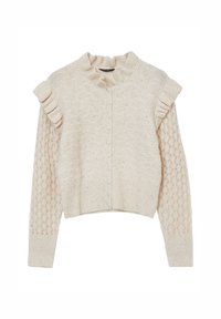 Cardigan ajouré en soie et alpaga mélangé à volant - CHLOE - BLANC - Bongénie