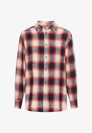 Skjorte i ternet flannel i creme, rød og marineblå. Har en knaplukning fortil, krave, lange ærmer og en blød tekstur. Ideel til afslappet brug.