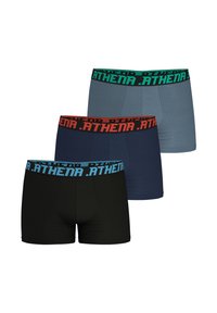 Ensemble de boxers pour hommes en noir, bleu marine et gris. Les ceintures élastiques présentent des logos contrastés. Matière en coton douce et extensible.