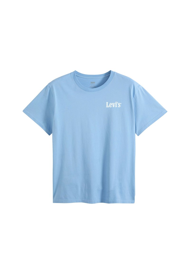 Hellblaues T-Shirt mit kurzen Ärmeln, rundem Ausschnitt und weißem Levi’s-Logo oben links auf der Brust.