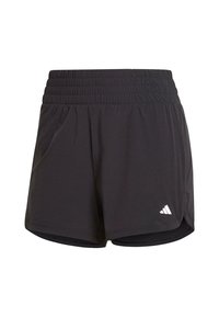 Melni sporta šorti ar elastīgu jostasvietu, sānu kabatām un mazu balto logotipu apakšējā kreisajā pusē. Gluda, viegla auduma.