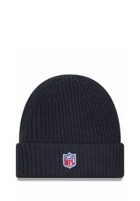 Schwarze gestrickte Mütze mit umgeschlagenem Bündchen. Verfügt über ein weißes und rotes NFL-Logopatch auf der Vorderseite. Dehnbarer Stoff.