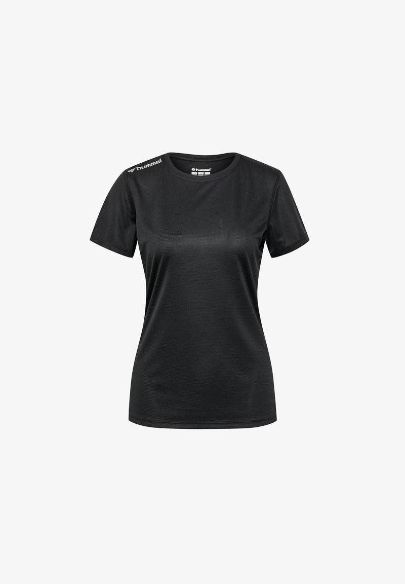 Svart träningströja med kort ärm, slät textur, rund halslinning och diskret logotypdetalj på axeln. Lätt och andningsbart material.