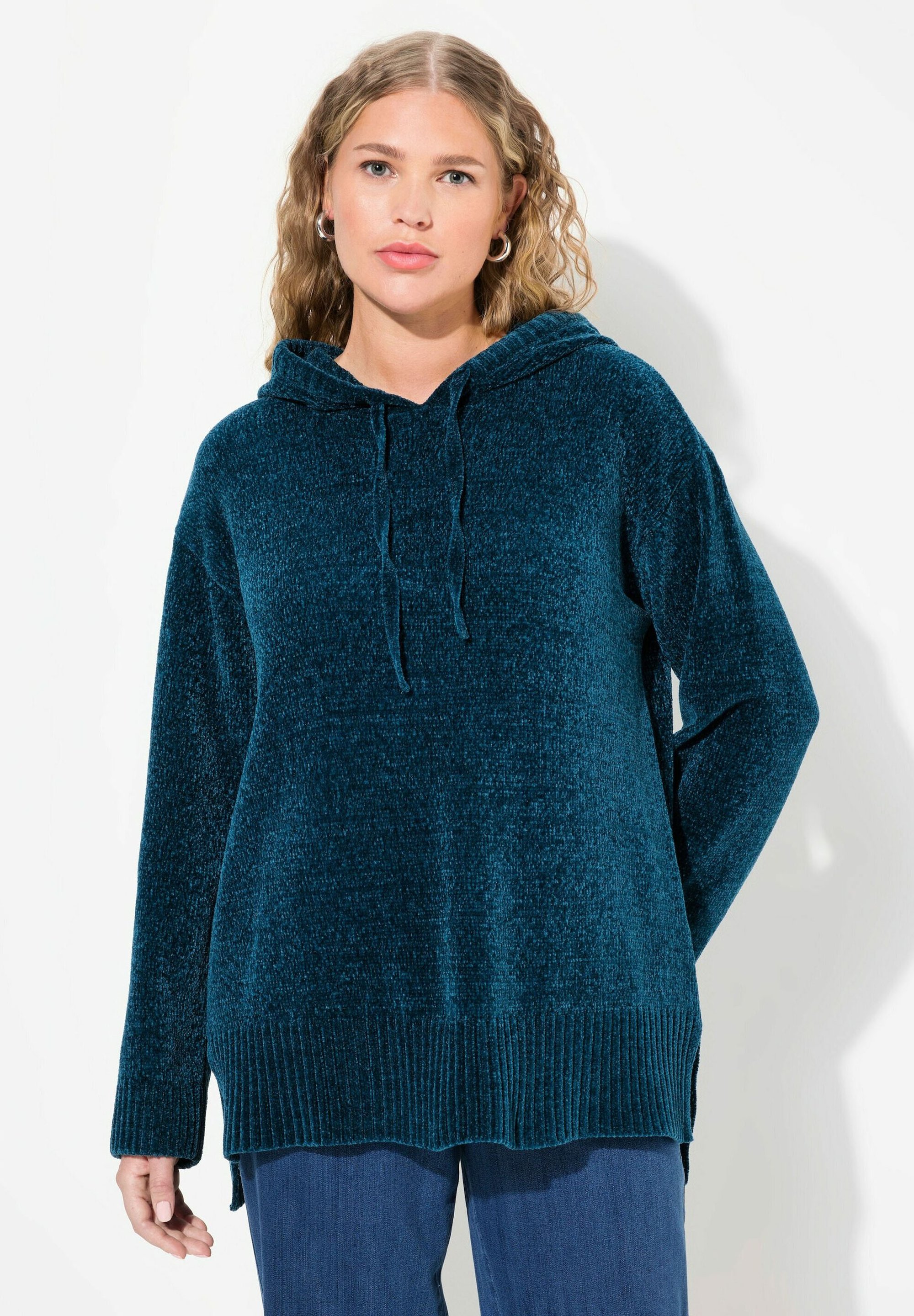Ulla Popken Strickpullover Pullover Blüten Oversized Stehkragen Langarm