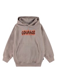 Γκρι φούτερ με μεγάλη μπροστινή τσέπη, με τον τίτλο "COURAGE" σε παχύ πορτοκαλί γράμμα που μοιάζει με φλόγα. Μαλακή υφή και ριγέ μανσέτες.