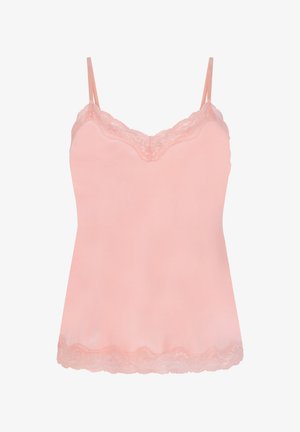 Roosa kampsun reguleeritavate õhukeste rihmadega. Omab õrna pitsi äärist kaeluses ja servas. Valmistatud pehmest ja siledast kangast.