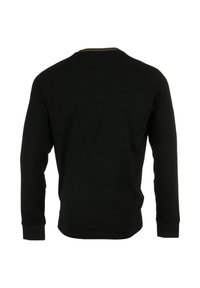 Langärmelig zwart T-shirt met een ronde hals, geribbelde accenten en een getailleerde pasvorm. Het materiaal heeft een gladde textuur.