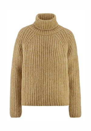 Chunky gerippter Pulli in camelbraun mit Rollkragen, langen Ärmeln und einem lässigen, gemütlichen Schnitt.