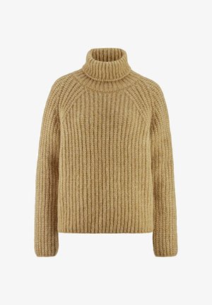 Chunky gerippter Pulli in camelbraun mit Rollkragen, langen Ärmeln und einem lässigen, gemütlichen Schnitt.