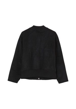 Felpa nera oversized con scollatura rotonda, polsini e orlo a coste. Tessuto morbido, design minimal e senza grafiche o pattern visibili.