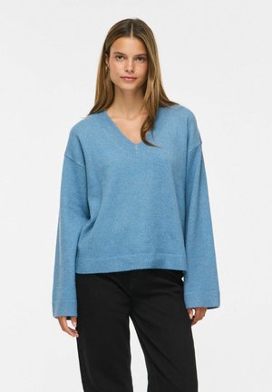 VILA, VILIGA L/S REV V-NECK KNIT TOP - NOOS - Pullover - blue shadow