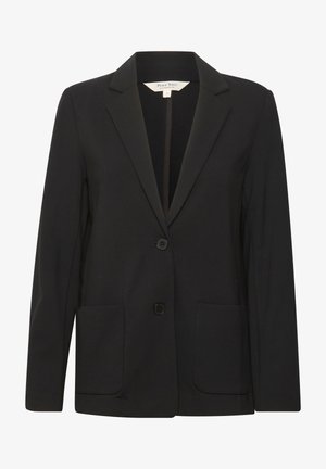 Blazer nero realizzato in tessuto morbido, con colletti a revers, due tasche frontali e chiusura a un bottone. Design semplice e sartoriale.