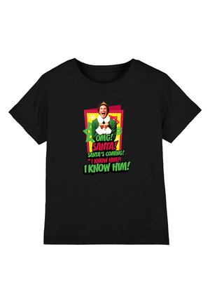 Cotton Soul, ELF/SANTA'S COMING! I KNOW HIM! UNISEX - Print T-shirt - black