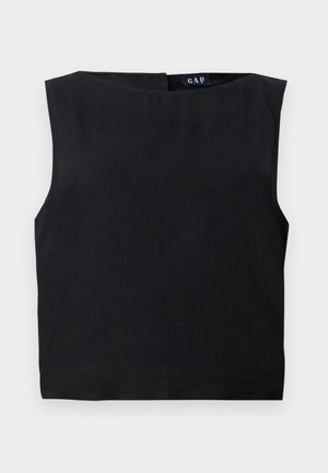 Top noir sans manches avec un large col et une coupe droite. Fabriqué dans un tissu doux, avec une fermeture au dos et un design minimaliste.