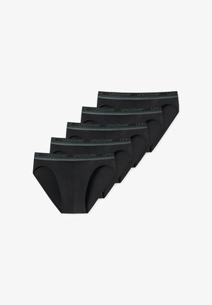 Czarne bawełniane slipy w opakowaniu pięciu sztuk. Wyróżniają się miękkim materiałem, elastycznym pasem z logo "uncover" oraz klasycznym krojem o lekkiej konstrukcji.