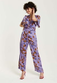 Liquorish FLORAL WIDE LEG WITH  SLEEVES - Jumpsuit - purple