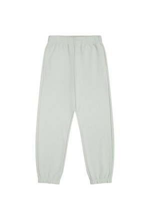 Pantalon de jogging vert clair avec une taille élastique, des chevilles fuselées et des poches latérales. Fabriqué à partir d'un tissu lisse et extensible.