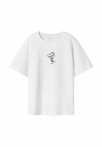 Biała koszulka z krótkim rękawem, wykonana z bawełny, z rysunkowym motywem przedstawiającym dystrybutor paliwa na przedzie. Klasyczny dekolt typu crew neck.