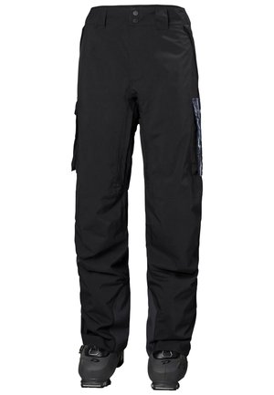 Czarne spodnie snowboardowe o prostym kroju, wykonane z materiału wodoodpornego. Posiadają kieszenie boczne i wzmocnione mankiety dla zwiększenia trwałości.