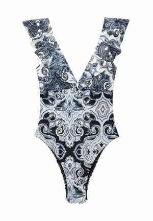 FRILL PLUNGE TUMMY CONTROL - Kupaći kostim - blue cream paisley