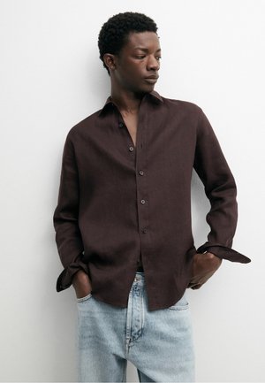 Massimo Dutti, 100% LINEN SLIM FIT SHIRT - Shirt - mottled dark red