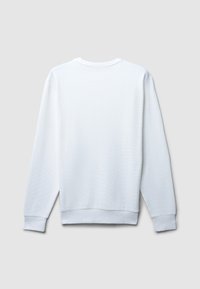 Felpa bianca a maniche lunghe con tessuto testurizzato, scollo rotondo e polsini e orlo a costine, caratterizzata da un design semplice e pulito.