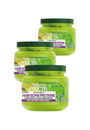 FRUCTIS HYDRA RICCI HAIR BOMB PROTEINE, MASCHERA ULTRA IDRATANTE IDEALE PER CAPELLI DA MOSSI A RICCI, 320 ML - 3 PACK - Trattamenti capelli