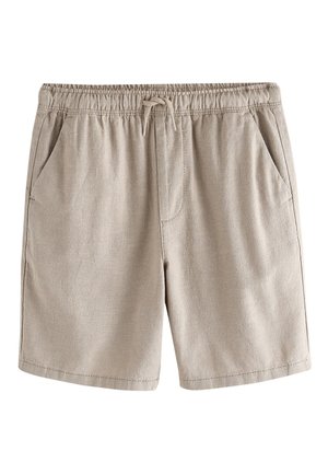 Beige casual shorts med elastisk talje og snøre, med sidelommer og enkle syningsdetaljer.