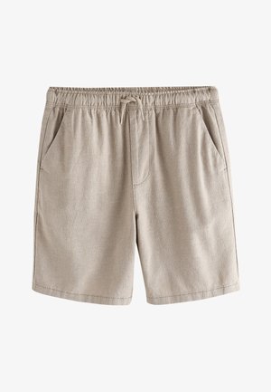 Beige casual shorts med elastisk talje og snøre, med sidelommer og enkle syningsdetaljer.