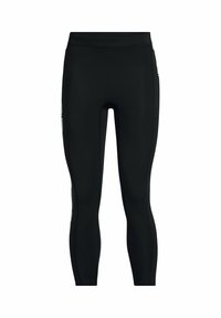 Leggings neri realizzati in tessuto elasticizzato, con un design elegante, vita elastica e accenti laterali in un motivo a contrasto.