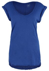T-shirt bleu à manches courtes pour femme avec encolure dégagée en tissu léger de la marque GAP.