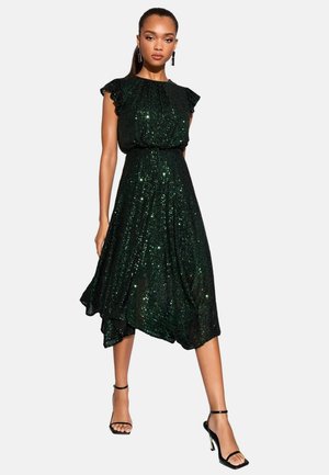 REGULAR FIT - SEQUIN HIGH LOW FIT AND FLARE MIDI - Rochie cocktail/Rochie petrecere - green