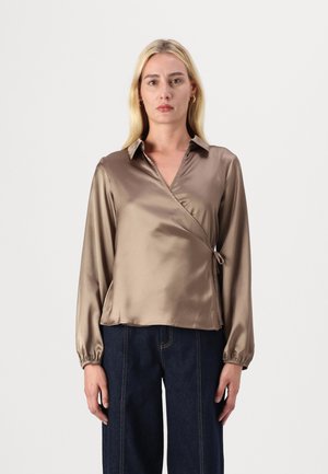WRAPPED OVER COLLAR NECK LONG SLEEVES  - Camicetta - beige