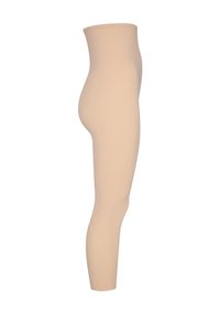 Collant beige con un design a vita alta, texture liscia e costruzione senza cuciture. Modellati per adattarsi alla gamba dalla coscia alla caviglia.
