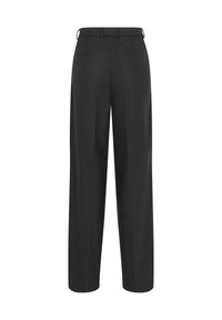 Schwarz weit geschnittene Hose aus strukturiertem Stoff. Mit gefaltetem Vorderteil, Gürtelschlaufen und einer hohen Taille für einen maßgeschneiderten Look.