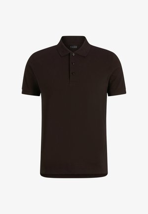 Czarny polo z gładkiego materiału, z klasycznym kołnierzykiem, zapięciem na trzy guziki i krótkimi rękawami. Prosty design, bez wzorów.