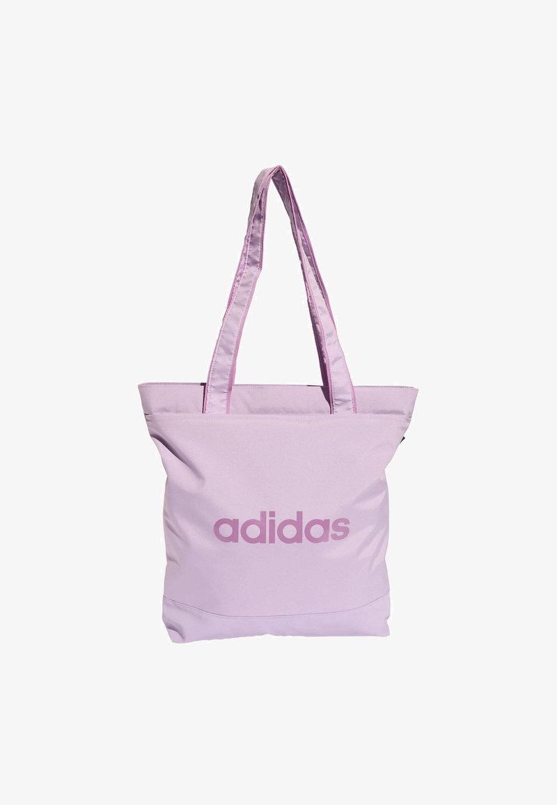 Saco tote da Adidas em lilás claro, feito de um tecido durável, com duas alças longas e um logótipo em destaque numa tonalidade de roxo mais escura.