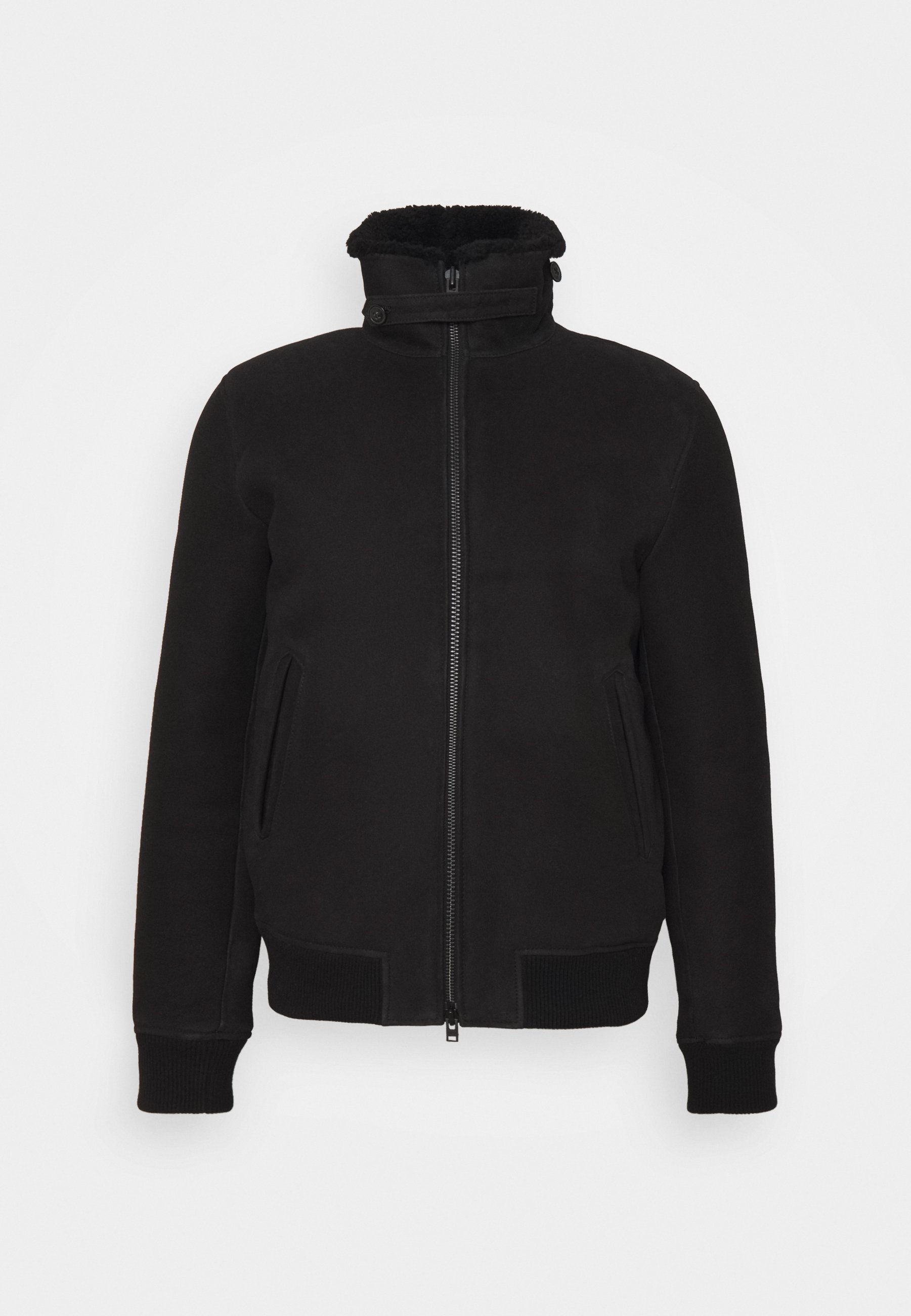 black shearling bomber jacket