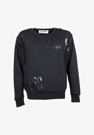 Schwarzer Sweatshirt aus Baumwolle, mit Rundhalsausschnitt, langen Ärmeln und verblassten Buchstaben "LES HOMMES" auf der Vorderseite. Weiche Textur.